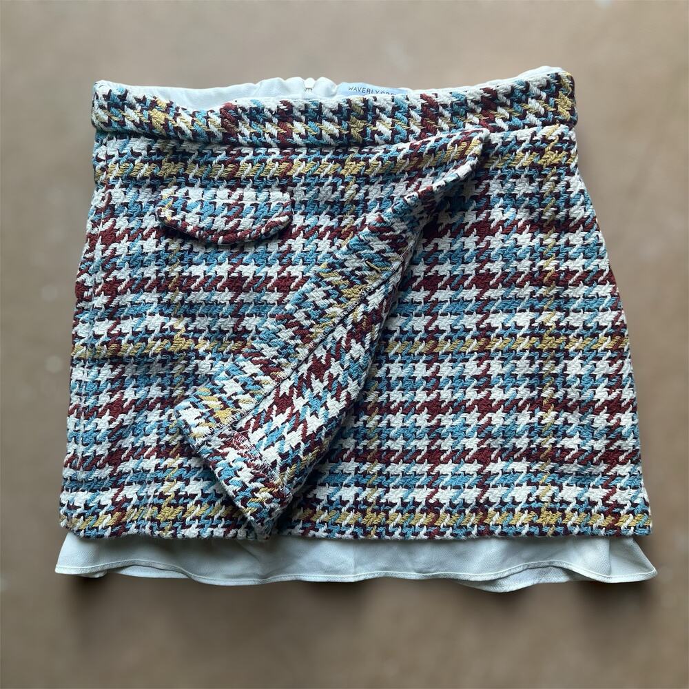 Waverly Grey Tessa Skirt 10 Womens Knit Mini Plaid Preppy Academia Tweed Cotton